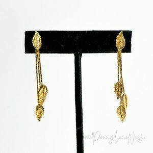 Vintage 3 Leafs Chain Gold Plated Dangle Earrings